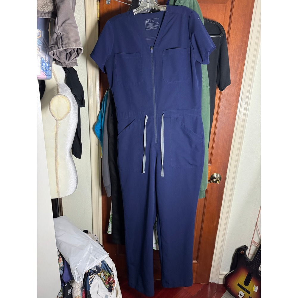 FIGS Technical Collection Navy Blue Zip Front Scrub Jumpsuit Womens Large L